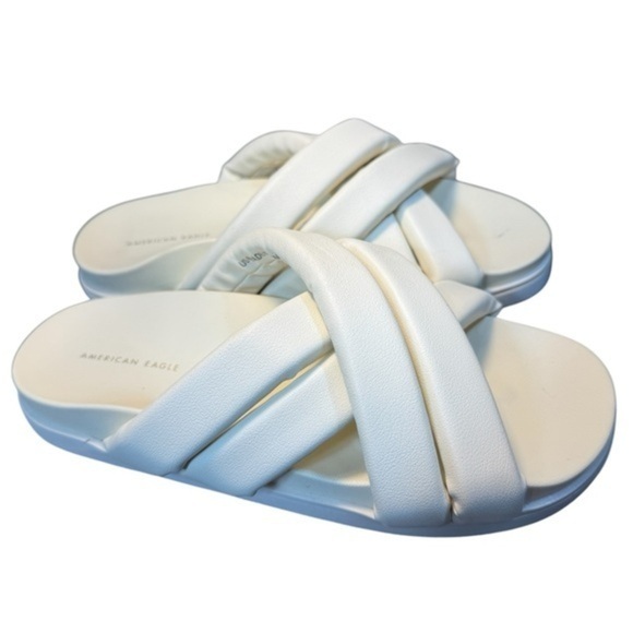 America Eagle women’s cross strap white slides summer beach SZ6 - Picture 1 of 5